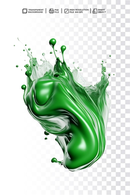 Psd 3d realista splash drop remolino color verde para comida u objeto en fondo transparente