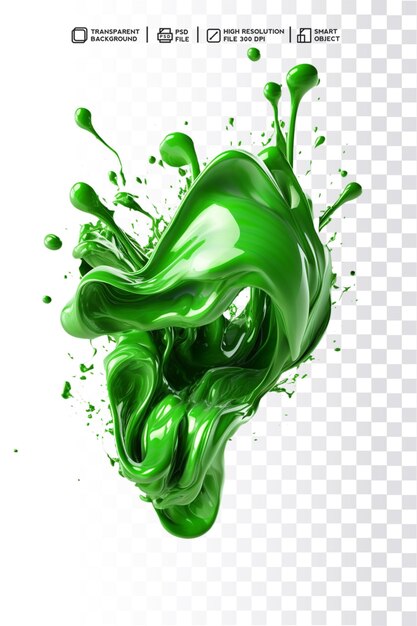 psd 3d realista splash drop remolino color verde para comida u objeto en fondo transparente