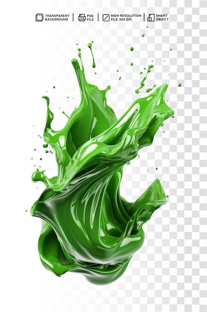 PSD psd 3d realista splash drop remolino color verde para comida u objeto en fondo transparente