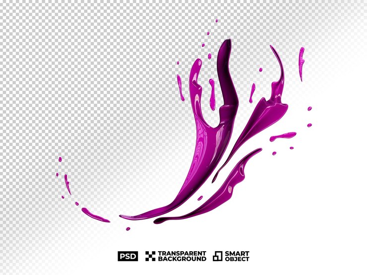 PSD psd 3d realista splash drop swirl cor roxa para comida ou objeto em fundo transparente