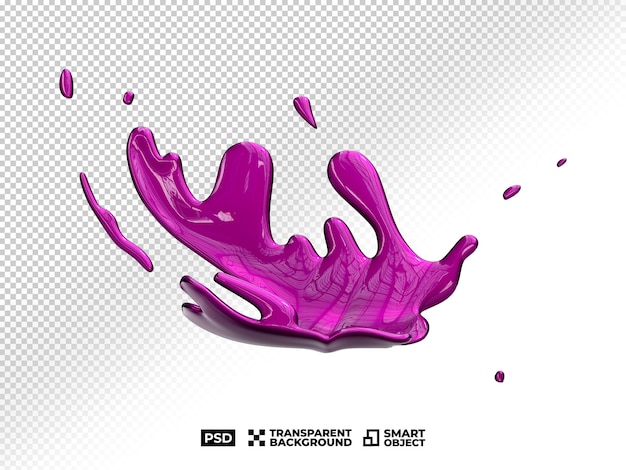Psd 3d realista splash drop swirl cor roxa para comida ou objeto em fundo transparente