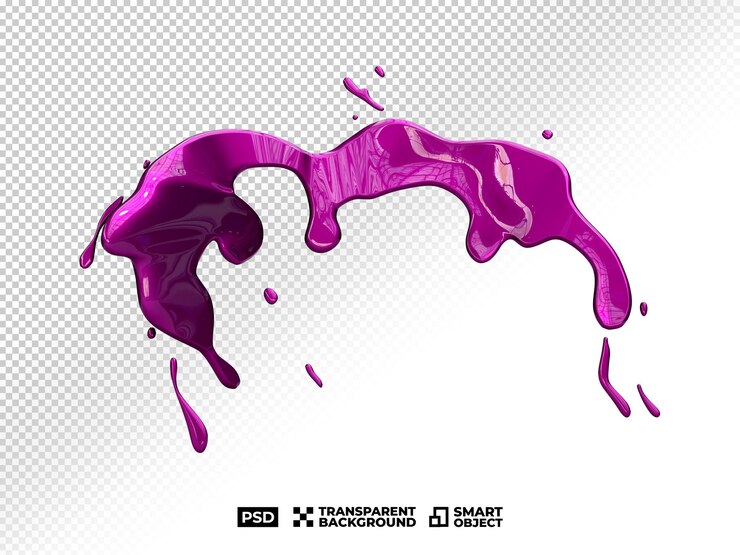 PSD psd 3d realista splash drop swirl cor roxa para comida ou objeto em fundo transparente