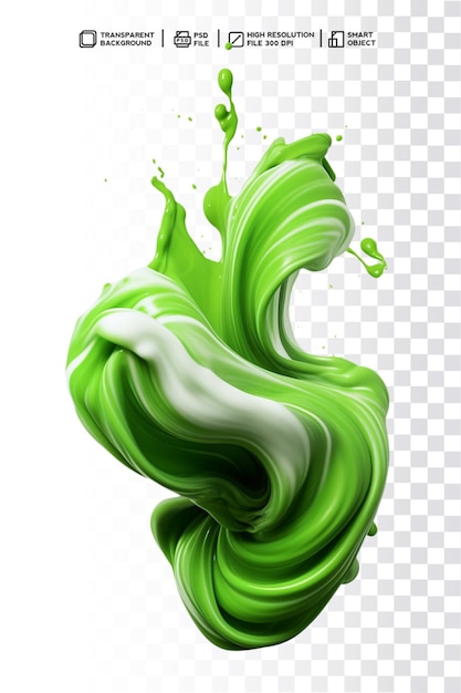 PSD psd 3d réaliste splash drop swirl couleur verte pour la nourriture ou un objet sur fond transparent