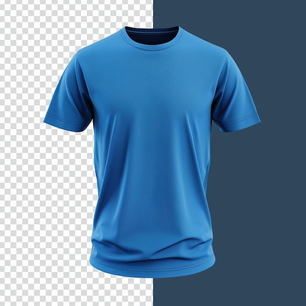 PSD psd 3d realsitic t-shirt azul modelo de pescoço redondo em fundo transparente isolado