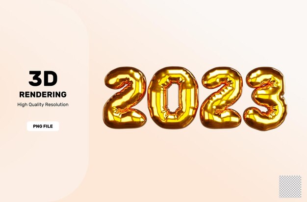 Psd 3d render 2023 illustration goldballontext