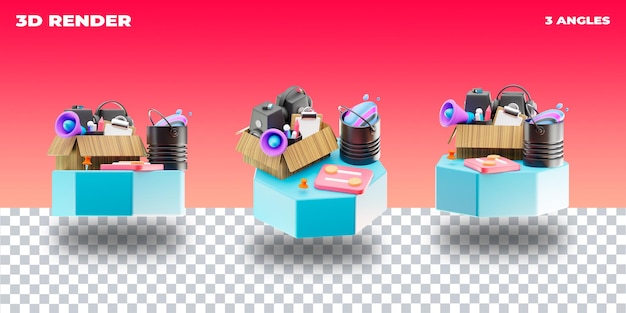 PSD 3D render 3D-Darstellung 3D-Symbol transparent 3 Kamerawinkel
