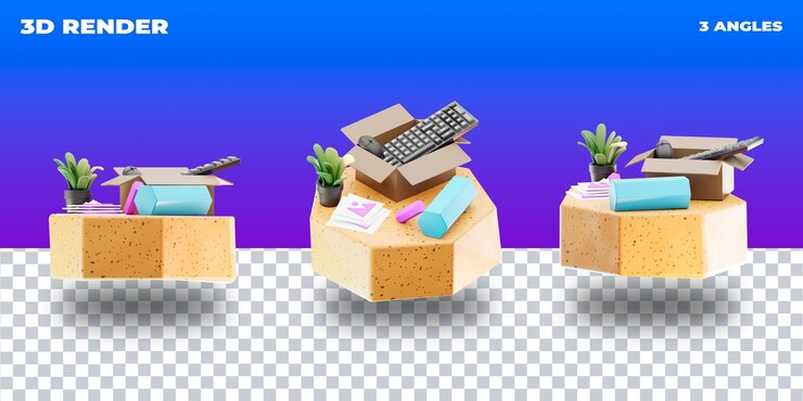 PSD psd 3d render 3d ilustración 3d icono transparente 3 ángulos de cámara