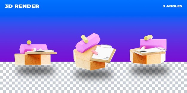 PSD 3d render 3d ilustración 3d icono transparente 3 ángulos de cámara