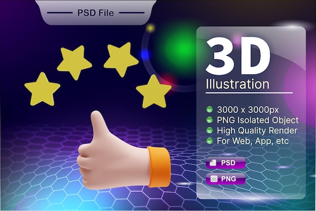 Psd 3d render business y tienda en línea ilustración de product review star app icon isolated