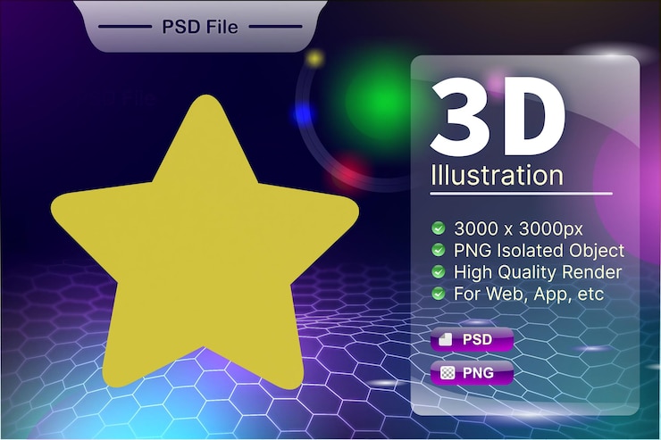 PSD psd 3d render business y tienda en línea ilustración de product review star app icon isolated