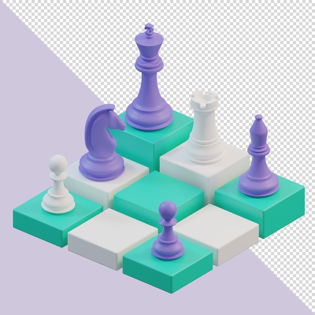 psd 3d render chess purple green white isometric for post or landing page