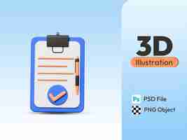 PSD psd 3d render clipboard verifica com ilustração de caneta isolada em fundo transparente