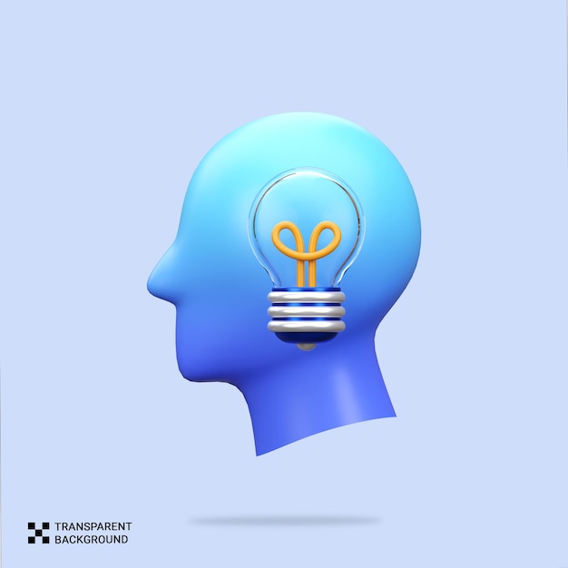 PSD 3D Render Creative Idea Human Head with Lightbulb Concept