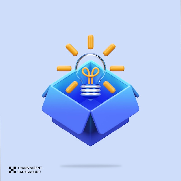 PSD 3D Render Creative Idea Shining from Inside a Box