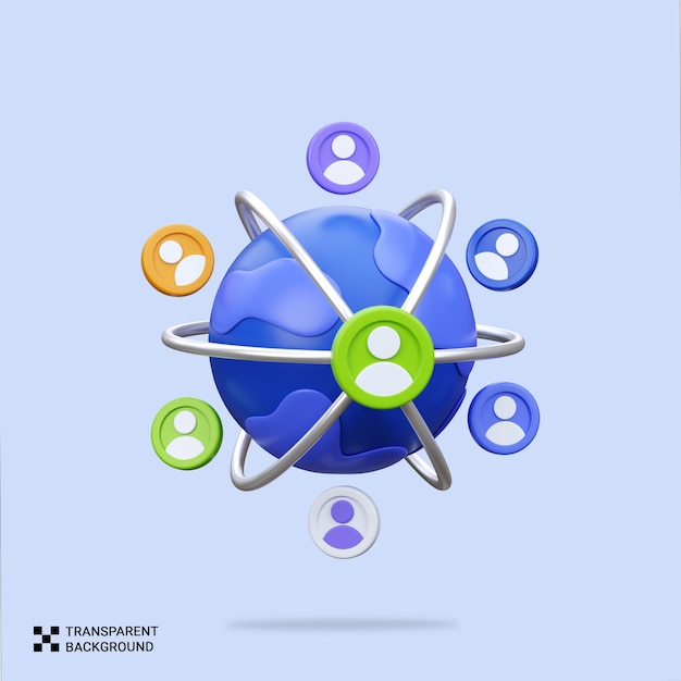 psd 3d render global network of social connections