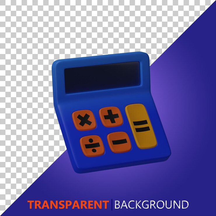 PSD psd 3d render ilustración calculadora contable azul con botones naranjas