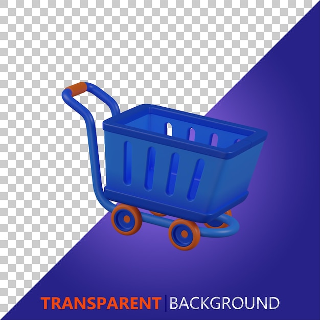 PSD 3d render ilustración lindo carrito azul con ruedas naranjas