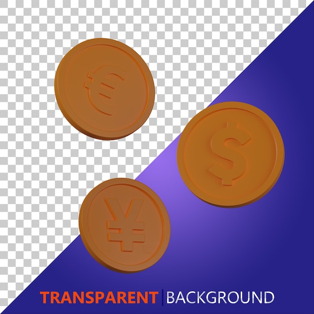 PSD 3d render ilustración de moneda eurodólar y yen