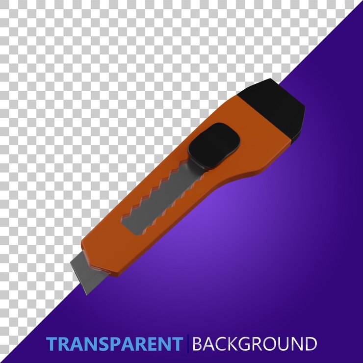 PSD psd 3d render ilustración naranja y negro cortador de papel cuchillo para cortar papel