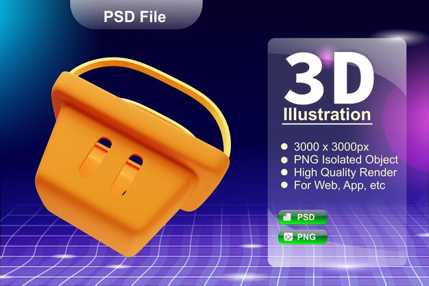 PSD 3D render negocio e ilustración de tienda en línea de la aplicación de cesta de la compra icono aislado