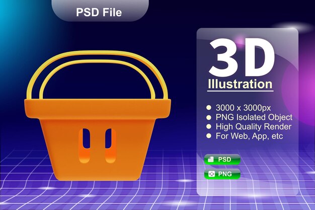 PSD psd 3d render negocio e ilustración de tienda en línea de la aplicación de cesta de la compra icono aislado