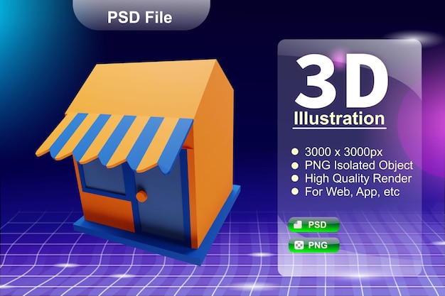 PSD psd 3d render negocio e ilustración de la tienda en línea de la aplicación de la tienda en línea icono aislado