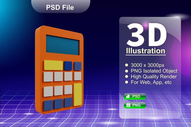 PSD 3D render negocio e ilustración de tienda en línea de Calculator Shopping app Icon Isolated