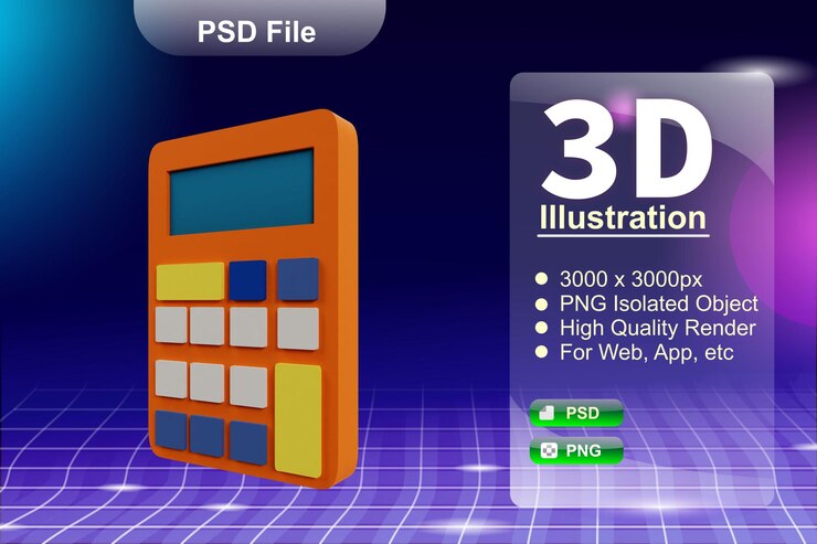 PSD psd 3d render negocio e ilustración de tienda en línea de calculator shopping app icon isolated