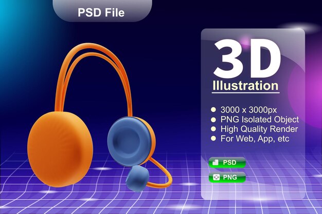 PSD 3D render negocio e ilustración de tienda en línea del icono de la aplicación de auriculares aislado