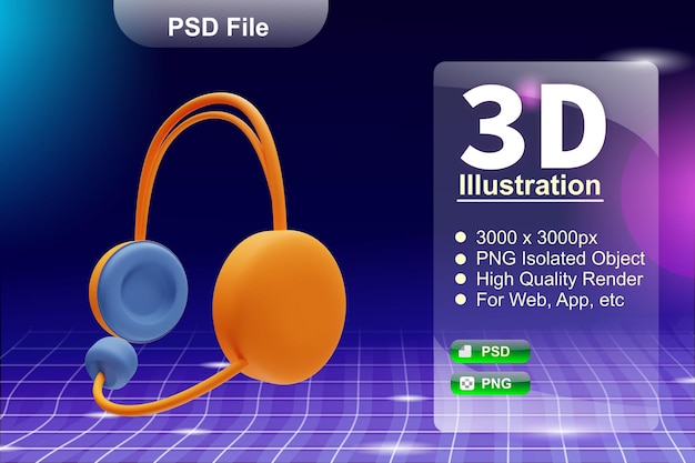 PSD 3D render negocio e ilustración de tienda en línea del icono de la aplicación de auriculares aislado