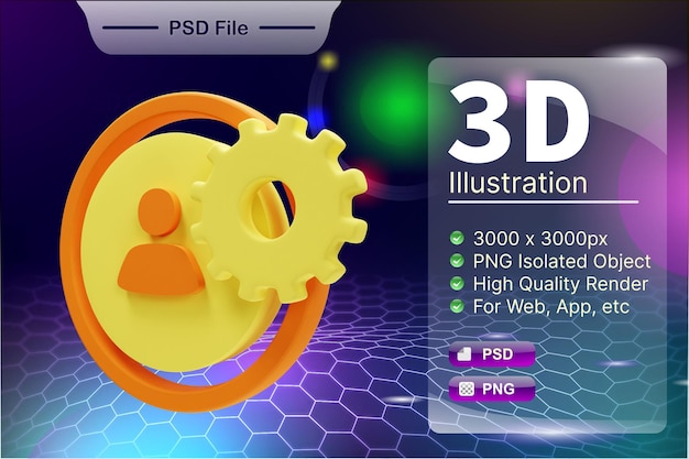 PSD 3D render negocio e ilustración de tienda en línea del icono de la aplicación de configuración de usuario aislado