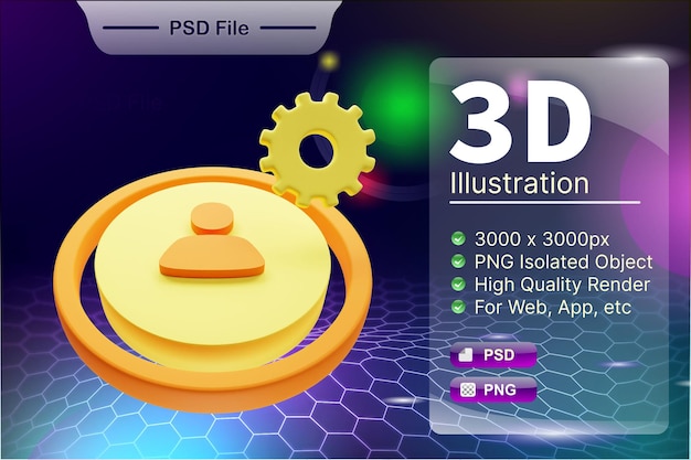 PSD 3D render negocio e ilustración de tienda en línea del icono de la aplicación de configuración de usuario aislado
