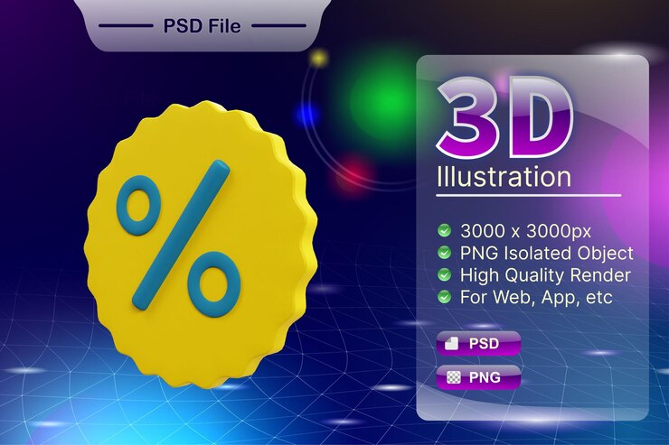 PSD psd 3d render negocio e ilustración de tienda en línea del icono de la aplicación de descuento de precio aislado