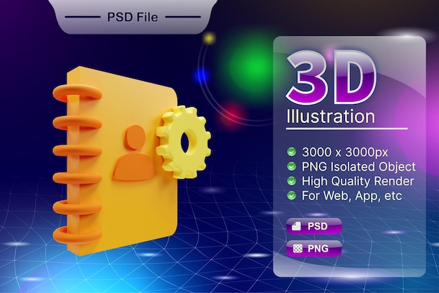 PSD psd 3d render negocio e ilustración de tienda en línea del icono de la aplicación notebook diary aislado