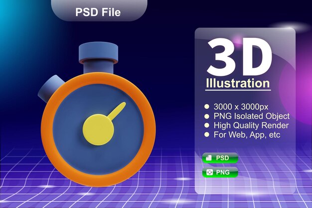 PSD 3D render negocio e ilustración de tienda en línea del icono de la aplicación Stopwatch aislado