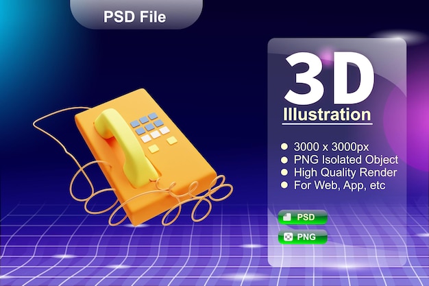 PSD 3D render negocio e ilustración de tienda en línea del icono de la aplicación de teléfono aislado