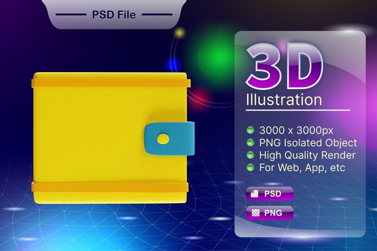 PSD psd 3d render negocio e ilustración de tienda en línea del icono de la aplicación wallet shopping aislado