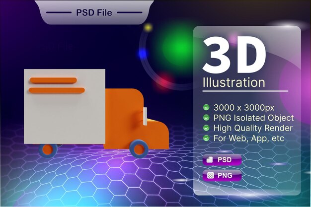 PSD 3D render negocio y tienda en línea ilustración de entrega envío coche aplicación icono aislado