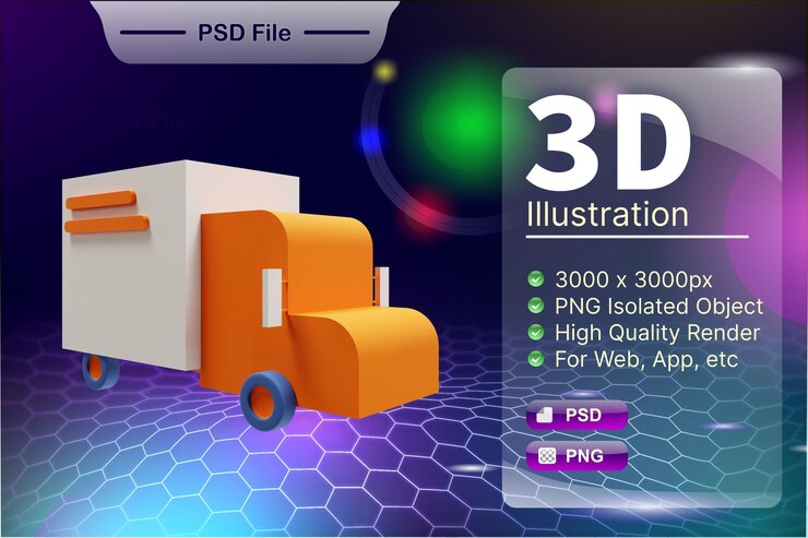 PSD psd 3d render negocio y tienda en línea ilustración de entrega envío coche aplicación icono aislado