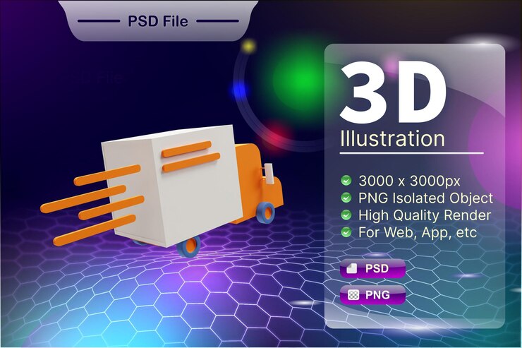 PSD psd 3d render negocio y tienda en línea ilustración de entrega envío coche aplicación icono aislado