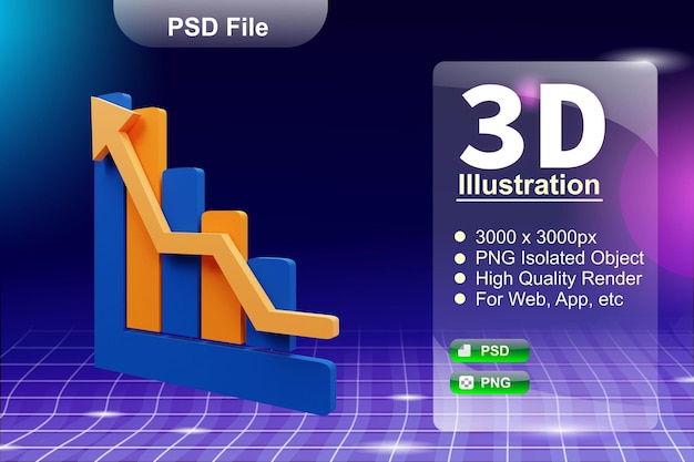 PSD 3D render negocio y tienda en línea ilustración de gráfico subiendo aplicación icono aislado