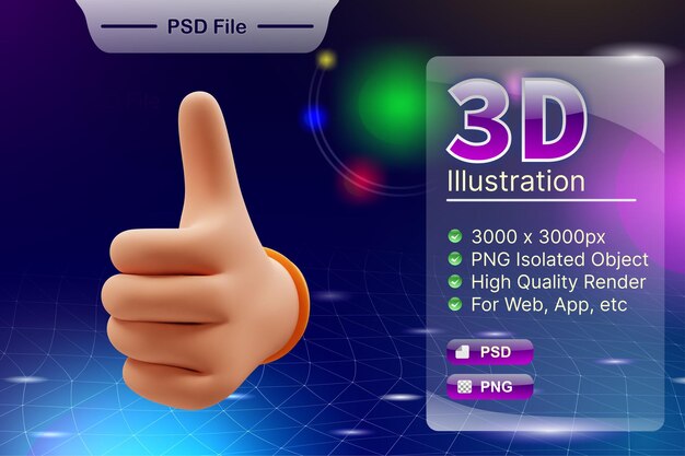 PSD 3D render negocio y tienda en línea ilustración de pulgares arriba agradable símbolo aplicación icono aislado