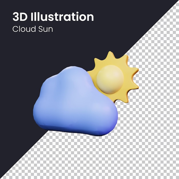 PSD 3d Render Nube Sol Icono Ilustración