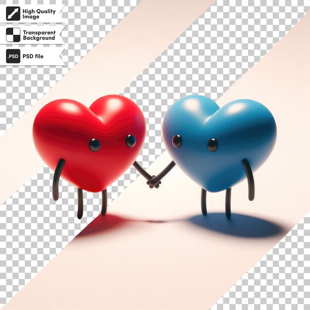 PSD 3d render of a pair of hearts on transparent background with editable mask layer