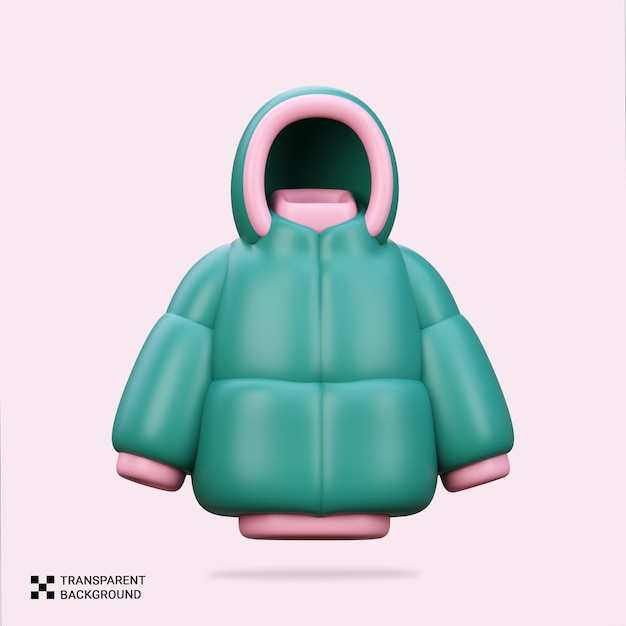 PSD 3D Render of a Teal and Pink Puffer Jacket