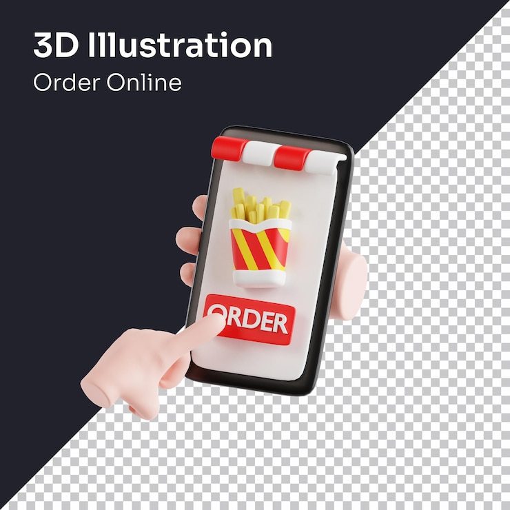PSD psd 3d render phone online order food icon illustration