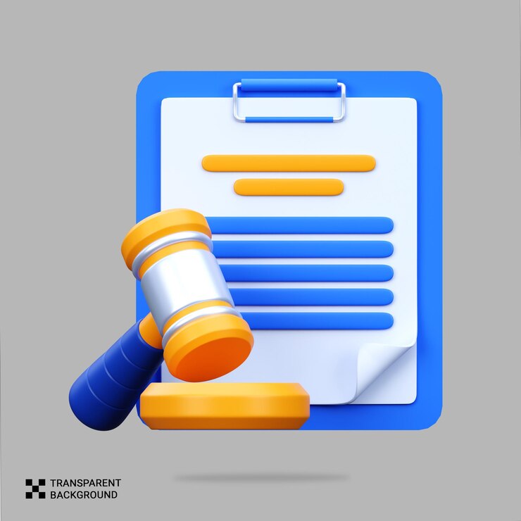 PSD psd 3d render regulation clipboard icon with law gavel