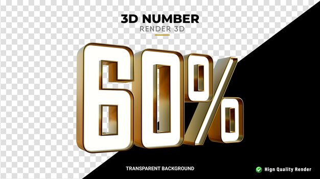 PSD 3d render sale discount 60 percentage number glossy fine gold texture realistic render