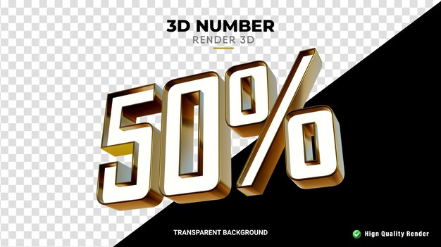 PSD psd 3d render venta descuento 50 porcentaje número brillante oro fino textura realista render