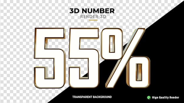 PSD 3d render venta descuento 55 porcentaje número brillante oro fino textura realista render